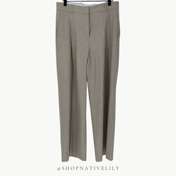 NWT Amour Vert Women’s Pleated Wide Leg Trouser | Sz 8 | Natural (Tan) Striped - Picture 11 of 15